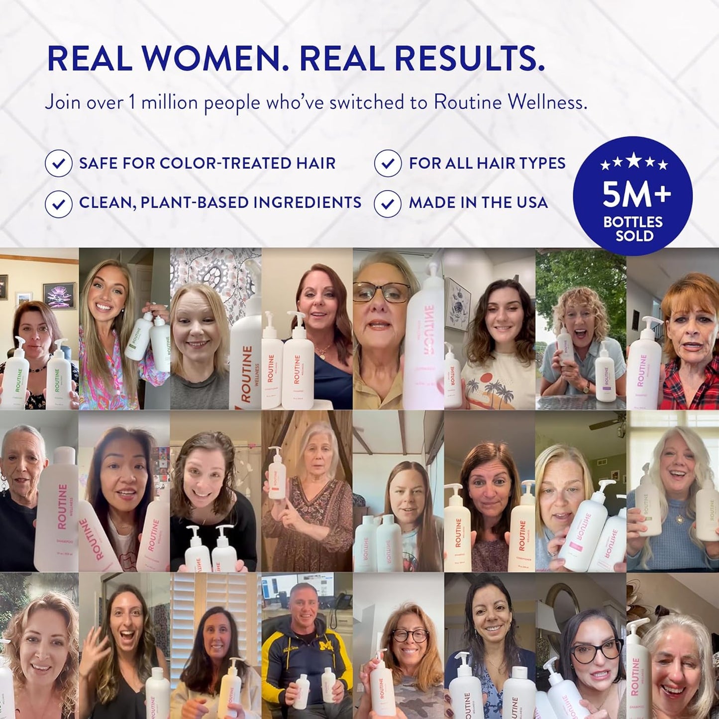 Routine Wellness Shampoo and Conditioner Set and Hair Serum for Thinning Hair - DHT Blocker Women & Men - Color Safe Shampoo for Hair Loss & Hair Growth - Unscented Set + Serum