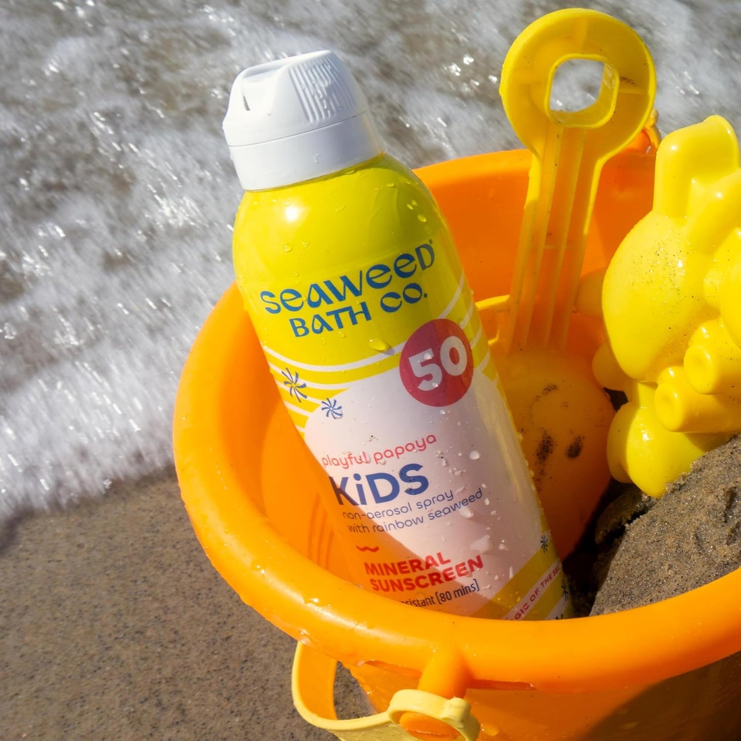 Seaweed Bath Co. Kid's on the Move Mineral SPF 50 Broad Spectrum Zinc Oxide Sunscreen Spray, 6 Oz., Water Resistant, Tear Free Children's Sunblock