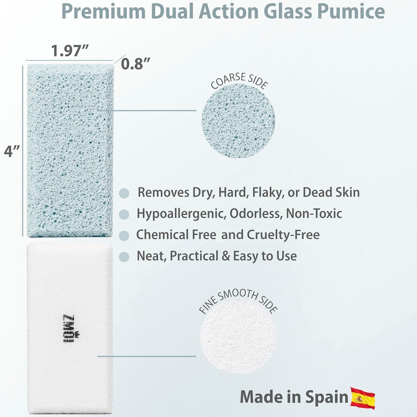Glass Pumice Stone Callus Remover for Feet, Elbows, Hands, and Knees, Spain Made - 2 in 1 Pedicure Exfoliator and Scrubber for Rough, Hard Skin (Teal Color)