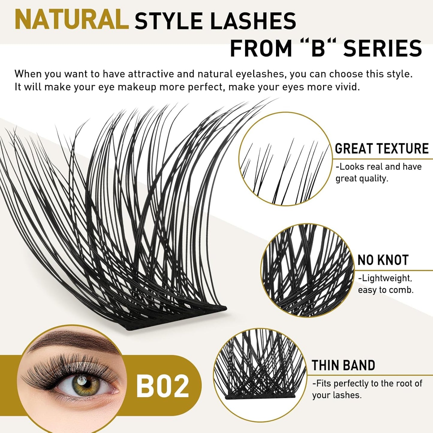 Lash Clusters B02 C Curl 14mm DIY Eyelash Extensions 72 Clusters Lashes C D Curl B&Qaugen Mega Volume Individual Lashes Eyelash Clusters Extensions Individual Lashes Cluster DIY at Home (NM-C-14mm)
