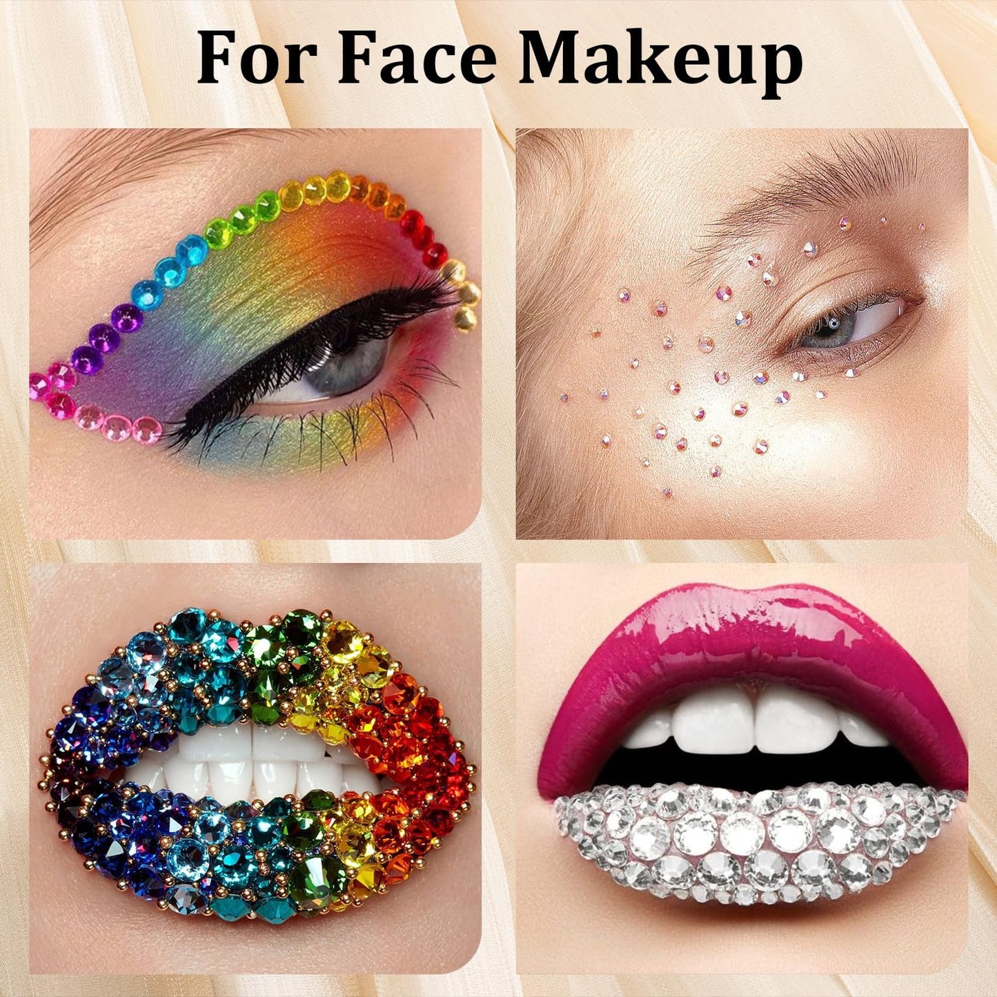 Colorful Face Gems for Makeup Set, Flatback Gorgeous Charming Clear Glass Gems with Picker Pencil, Makeup Glue, Tweezer for Eye Body Hair Make-up and Nail Art Deco