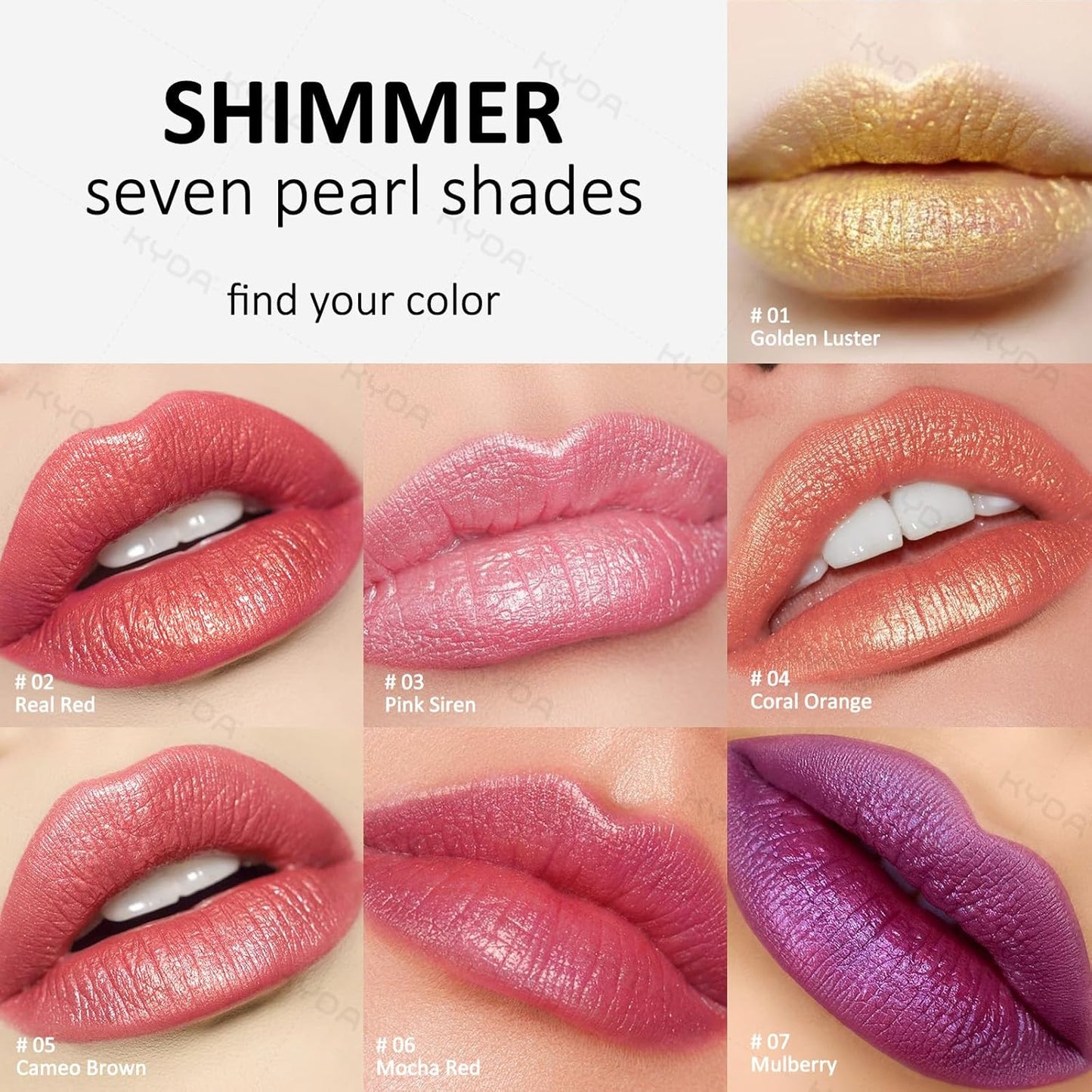 KYDA 2 Colors Shimmer Lipstick, Metallic Pearl Lipstick, Lasting Non-sticky Glitter Lips Color, High Glossy Lips Makeup for Women, Pink Siren+Coral Orange