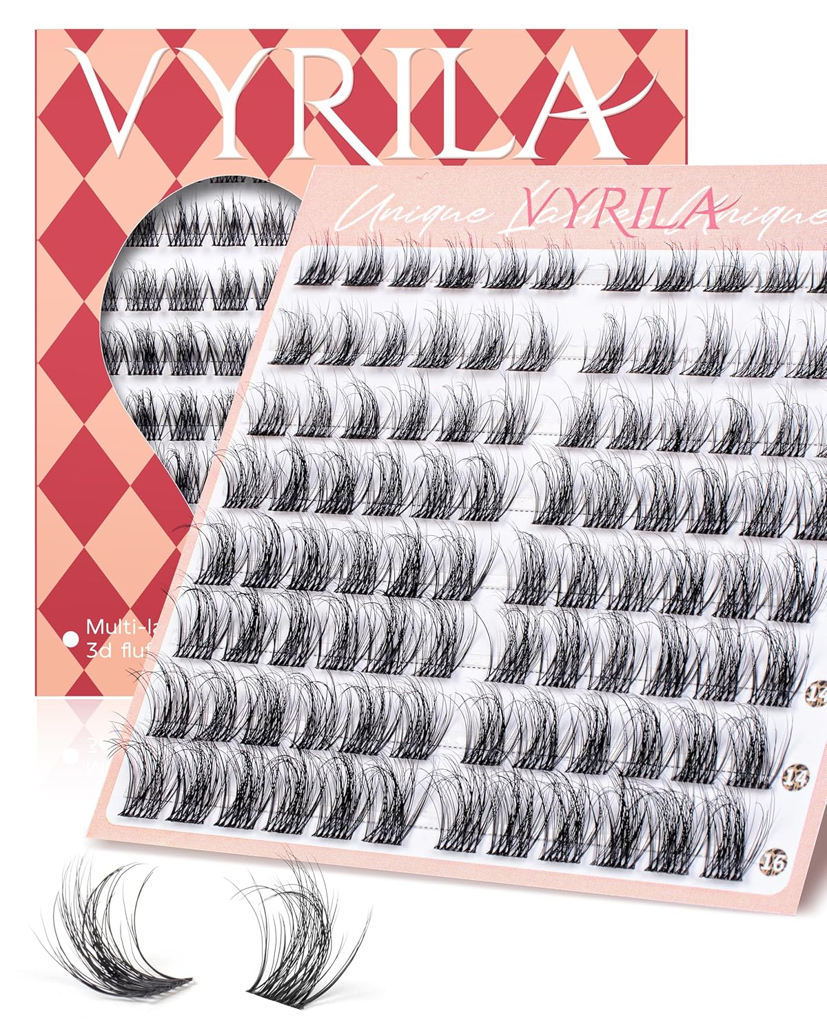 Lash Clusters 0.05mm PBT Fiber Eyelash Clusters, 0.1mm Superfine Invisiband D Curl Diy Lash Extension, 96pcs 8-16mm Individual Like Eyelash Extensions (Velvet-D-8-16Mix)