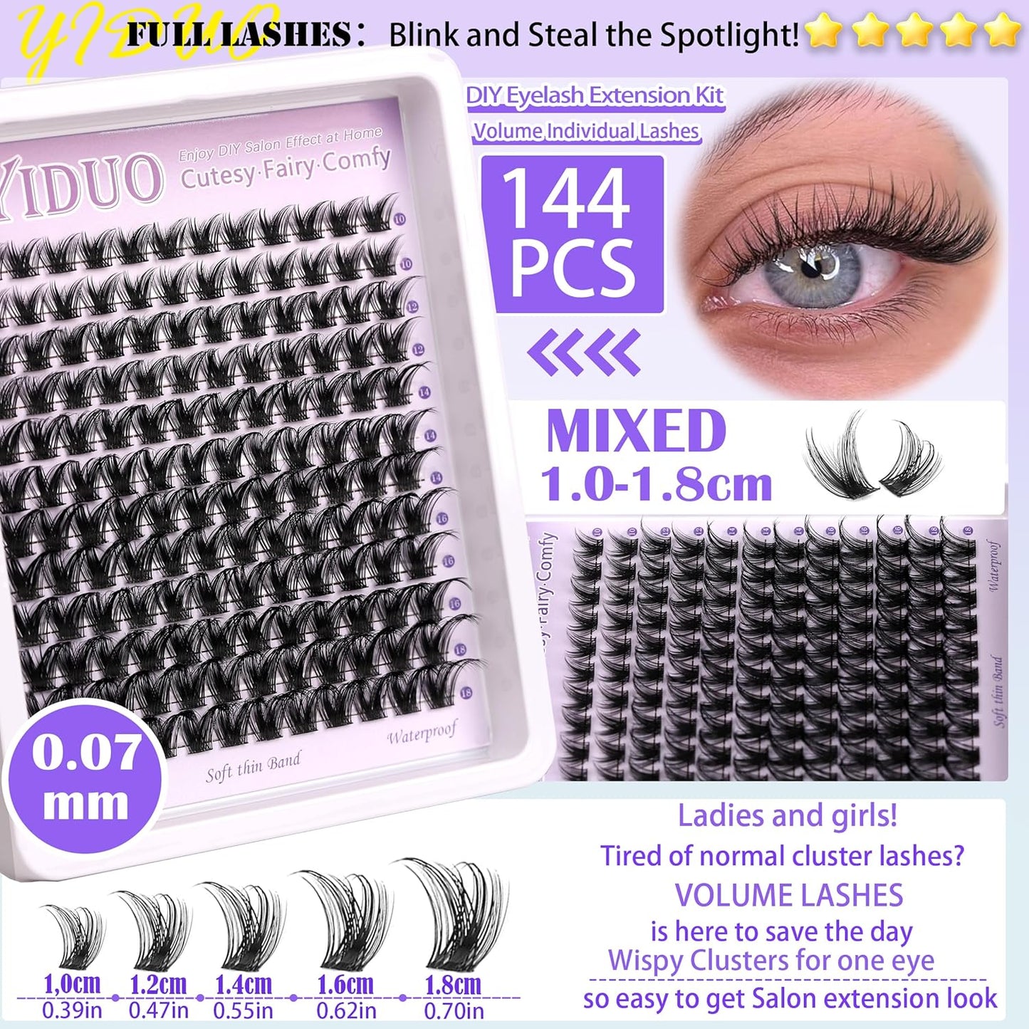 YlDUO Lashes Clusters Kit Gift Packs Natural False Eyelashes Extensions C/D Curl Wispy Individual Fake Eyelash, DIY Natural Extension Lash with Glue*2|Tweezers|Removers|Eyelash&Eyebrow Brush