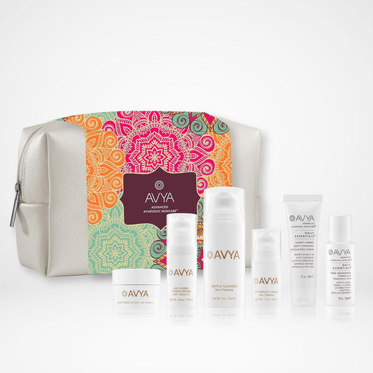 Avya Experience Set - DS Gentle Cleanser 30ml + AA Serum 10ml + AA Eye Cream 5ml + AA Night Cream 10ml + DE Honey/Amber Scrub 1oz. + DE Toner 1oz.