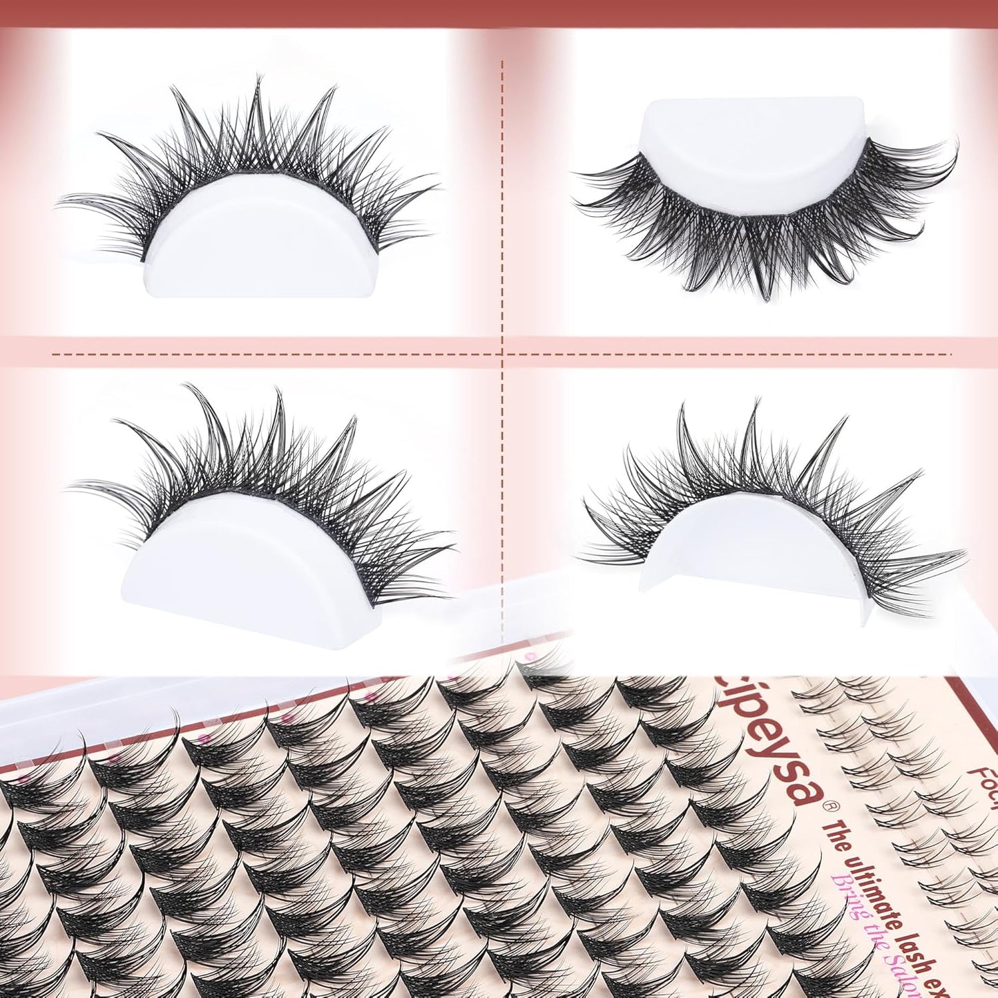 Focipeysa Wispy Lash Clusters Spike Eyelashes Extensions 12-16mm Natural Cluster Lashes C-Curl Lashes Extensions with Bottom Lashes Salon Effect Wispy Eyelashes DIY Individual Eyelashes Clusters
