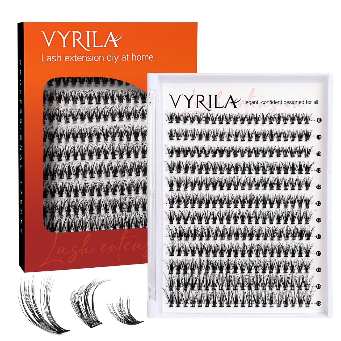 Lash Cluster 240pcs Individual Lashes,8-16mm Diy Lash Extension,C Curl Lash Clusters Wispy,3D Natural Lash Clusters Look Like Eyelash Extension DIY at Home (Orange 30P-C-8-16mix)